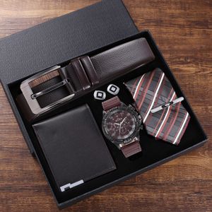 Другие часы модные мужские часы -набор подарочная коробка кожаная пояс кошелька галочная кафф -резинки подарки на день рождения подарки для мужчин, парень, отец, муж 230619