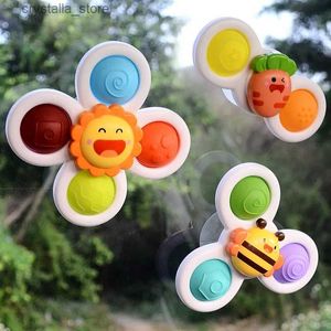 1PcsCartoon Fidget Suction Cup Spinner Toy For Baby Rotating Rattle Educational Baby Games Kids Montessori Bath Toys ForChildren L230518
