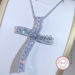 Kolye Kolyeler Lüks 925 Gümüş Çapraz Kolye Descresi Boyunla AAAA+ Zirkon Uzun Neckle Kadınlar Erkek Dini Moda Takı Hediyesi J230620