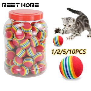 5/10 PC kittens and pets funny toys colorful pet foam ball sponge ball cat toys soft foam rainbow play ball training interaction