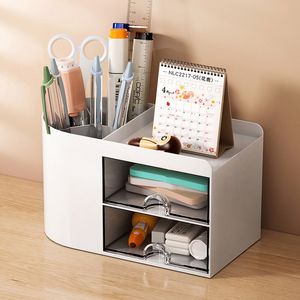 Pencil Cases Simple Pen Holder With Drawer Multifunction Desktop Organizer Stationery Storage Box Student Office Desk Decorations 230620