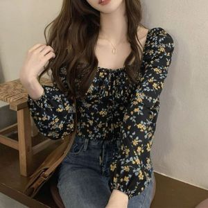 Kadın tişört fransız şifon gömlek kadın bahar ve yaz kabarık kollu dantel fırfır zarif Kore moda tiki tarzı tatlı üstler 230620