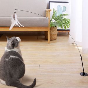 Cat Toy Self Hi Cat Toys Interactive Steel Wire Feather Toys for Cats Teasing Adjustable Cats Toy with Sucker Stick Pet Products