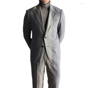 Erkek Suit 2023 Moda Giyim Erkekler için Gri Tepe Kazan Tek Göğüslü İşletme Smokedo Takım Gebeliği Giyim 2 Parça