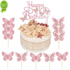 Yeni 13 adet pembe kelebek mutlu doğum günü pastası topper çocuk kız 1. doğum günü parti kek dekorasyon tatlı cupcake topper malzemeleri