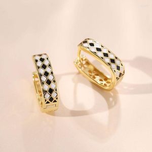 Hoop Earrings 925 Sterling Silver Checkerboard Statement Wide Huggies For Women Simple European Fashion Party Jewelry