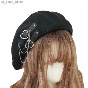 Girl Punk Beret Hat Goth Proppy Style Женские аксессуары для волос мода Beanie JK Шляпа летняя дышащая готическая лолита шляпа Cap L230523