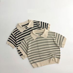 Polos Summer Children Short Sleeve T Shirts Cotton Kids Lapel Knit Polo Shirt Boys Girls Vintage Striped T Shirts Clothes 230620