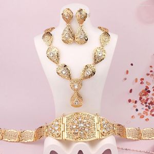 Kolye Küpe Set Altın Kaplama Fas Kaftan Düğün Jewelr Rhinestone Zincir Kemer Kadınlar için Türk Etnik Gelin Bijoux de Mariage