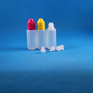 presa di fabbrica 100 set 15ml (1/2 oz) Bottiglie contagocce in plastica Punte per tappi a prova di BAMBINO PE LDPE E Per liquido Vapor Cig 15 ml