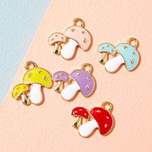Charms MRHUANG 10pcs/lot Cute Mushroom Enamel Fashion Jewelry Accessories Fit Bracelet Earring DIY Making Gold Color
