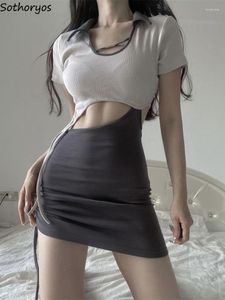 Sıradan elbiseler elbise kadın ince rahat asimetrik minimalist içi boş moda moda tüm maç kadın şık eğlence Kore tarzı yaz seksi