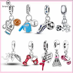 925 серебро для Pandora Charms Jewelry Beads Bears Baseball Football Walleyball Charms йога штанга спортивная обувь фитнес