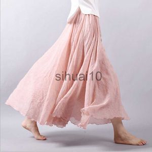 Skirts 14 Colors Linen Maxi Skirt Pleated Vintage Boho Maxi Long Casual Cotton Beach Skirt Empire A-Line Linen Skirt Ladies J230621