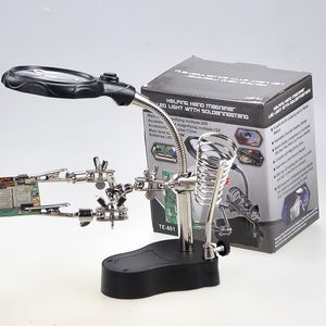 Magnifying Glasses Soldering Iron Station Stand With Welding Magnifying Glass Clip Clamp Third Hand Helping Desktop Magnifier Soldering Repair Tool 230620