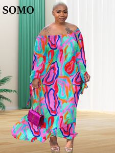 Платья плюс размеры Somo Plus Size Africa Maxi платье в летних платьях Формальные свободные цветочные принципы Elegantoutfits Оптовая капля 230620