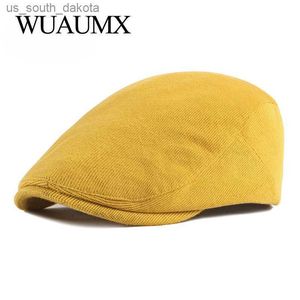 Wuaumx Bahar Sonbahar Beraları Şapka Erkekler Örgü Visor Kapağı Günlük Moda Kadınlar Bere Katı Sarı Mavi Tepeli Düz Kap Duckbill Şapkası L230523