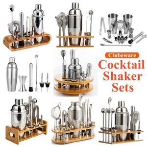 Bar Tools Stainless Steel Cocktail Shaker Set Mixer Bartender Kit Cobbler Boston Bars Jigger Muddler Pourer Spoon 230621