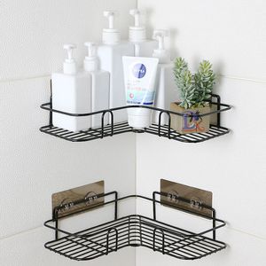 Bathroom Shelves Wall Mount Shower Shelf Iron Storage Holder Corner Shelving Shampoo Rack with Self-adhesive Suction Cup Kitchen Bathroom Fitting 230621