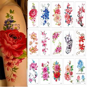 Geçici dövmeler toptanlar 100pcs dövme çıkartmaları 3D güzellik çiçek lotus gülü erik patronom şakayık vücut kına mandala tatoo kadın kız 230621