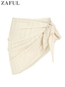 Kadın mayo kısa saronglar plaj sargısı şeffaf bikini sararlar mini elbise için şifon örtbaslar dokulu kravat yan plaj kıyafeti 230620