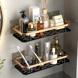 Bathroom Shelves Luxury Bathroom Shelves Without Drilling RustProof Aluminum Shower Wall Shelf Shampoo Towel Holder Bathroom Organizer Accessorie 230621