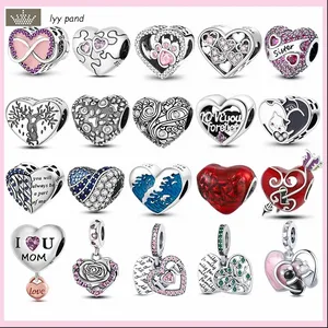 Pandora Charms Jewelry 925 Charm Boncuk Aksesuarları Köpek Kedi Pençe Bulma Bulma Bulma Mom Sister Charm Set Set Sape DIY