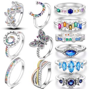 925 Gümüş Yeni Moda Kadın Yüzüğü Kadın Yüzüğü Zirkon CZ Horseshoe Kelebek Geometrik Yüzük Orijinal Pandora için uygun, kadınlar için özel bir hediye