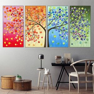 Resimler Dört Sezon Şanslı Ağaç Tuval Boyama Peyzaj Renkli Posterler ve Yazdırıyor Oturma Odası Dekoru İçin Duvar Resimleri Çerçeve Yok 230621