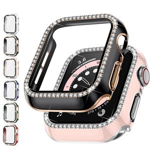 Bling Glass+крышка для Apple Watch Case 45 мм 41 мм 44 мм 44 мм 42 мм 38 мм алмазной бампер+защитник экрана Iwatch Series 8 7 3 8 5 6 6 SE в розничной коробке