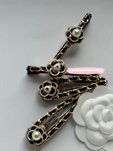 2023 fashion Pretty Chain Hair Clips Metal C sign camellia pearl hairpin including Cards Collection Hair Jewelry