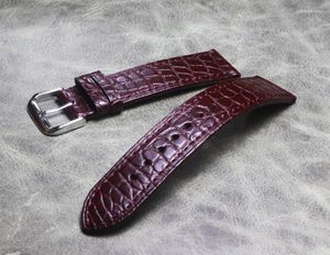 Смотреть группы 18 мм 20 -миллиметровый винтажный стиль винный красный американский аллигатор кожаный ремешок для часов, мужчина, женский браслет