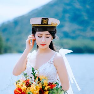 Bandanas lacivert şapka bandı peçe düğün başlık kadın denizci gelin saç aksesuar kaptan rol oyun kıyafetleri