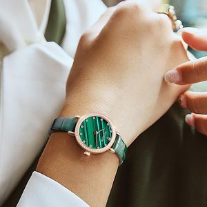 Kadın moda kuvars-bas, lüks saatler yüksek kaliteli yeşil su geçirmez saatler deri 26 mm izle Montre de lüks hediyeler