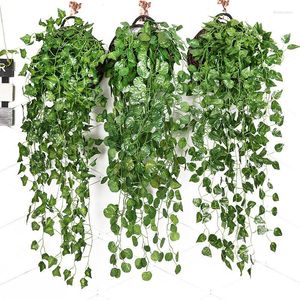 Decorative Flowers Artificial Rattan Plants Silk Grape Leaf Vines Home Garden Decor Hanging Garland Fake Plant Wall Background Wedding