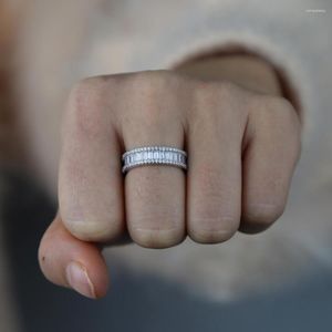 Fedi nuziali Simple Square Cubic Zirconia Cz Band Ring Iced Out Bling di alta qualità 5a Finger Jewelry per le donne Charm