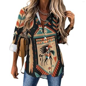 Женские блузки темперамент свободный рубашка женская мода, родная ацтек-племя, печатная одежда, топ XS-8XL