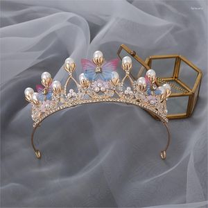 Saç klipsleri çocuk alaşım taç kelebek prenses performans coaffure headdress modeli yürüyüş kristal bant gelin