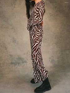 Sıradan Elbiseler Lizxun Kadınlar Moda Zebra Baskı Uzun Kollu Bodycon Elbise Alevlendi Manşet Yuvarlak Yuvarlak Yakalı İnce Etek Parti