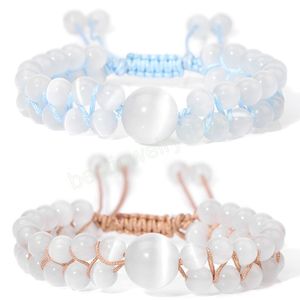 Pulseira de miçangas de opala branca ajustável envoltório corda colorida cristal natural olho de gato pedra trançada pulseiras para mulheres e homens joias