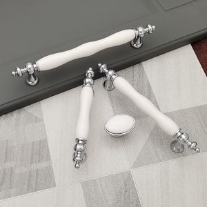 Pure White Ceramic Handle Kitchen Cabinet Handles Cupboard Door Pulls Drawer Knobs Gold Style Zinc Furniture Handle Hardware