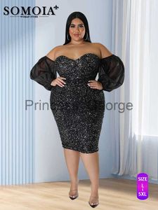 Casual Dresses SOMOIA Plus Size Kleid Sexy Paillettenkleid Trägerloses Gaze Solides Abendkleid Enges heißes Mädchen-Partykleid Großhandel Dropshipping x0625