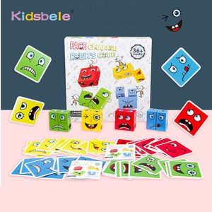 Learning Toys Educational Emotion Change Blocks Expressions Puzzles Early Education Montessori Toy Kids Wood Cube Table Games 230621