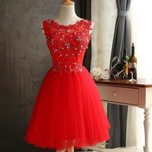 Kırmızı Kısa Beading Homecoming Elbiseler Junior Party Gowns Moda Tül Korse Geri Doğum Günü Mezuniyet Kokteyl Prom Partisi Elbise