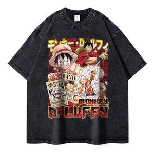 Tasarımcı Erkek Tişörtleri Maymun D Luffy T Shirt Street Giyim Vintage Yıkanmış Anime Tek Parça Tshirts Yaz Harajuku Kısa Kollu Büyük Boy Üstler Haikyuu Tees Erkekler 9876