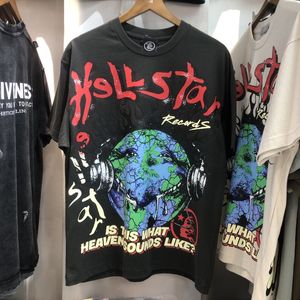 Erkek Tişörtler Vintage Hellstar Studios Tshirts Yıkanmış Hayalet Yüz Kulaklık Dünya Baskı Kısa Kollu Hiphop Sokak Büyük Boy Tişört Erkekler Kadınlar 230621