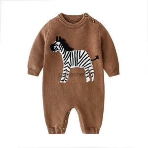 Bebek Rompers Sonbahar Kahverengi Uzun Kollu Yeni Doğan Kız Kızlar Örme Sweaters Tulumlar Kış Yürümeye Başlayan Bebek Kıyafetleri Tek Parça Giyim L230625