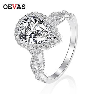 Solitaire Ring Oevas Luxury 100 925 STERLING Gümüş 6 Armut Zirkon Taş Düğün Nişan Kadınlar için Güzel Takı Hediyesi Toptan 230625