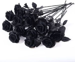 10 шт. Черные розы искусственные цветы одиночные стебель фальшивые шелковые цветы свадебный свадебный букет реалистичный цветочный цветок для домашнего сада вечеринка на Хэллоуин украшения