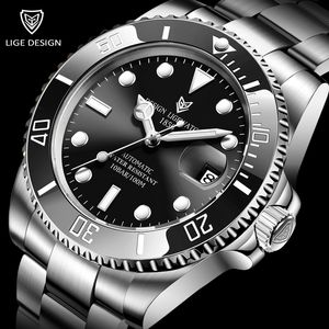 Other Watches LIGE Watch Men Automatic Mechanical Clock Fashion Military Watches Men Stainless Steel 100ATM Waterproof Watches 230621